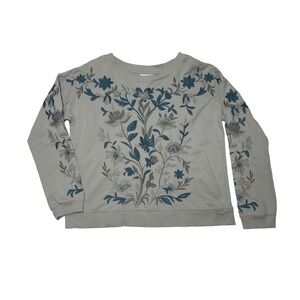 J. Jill Embroidered 100% Cotton Sweatshirt Floral Crewneck Women S Gray Cottage